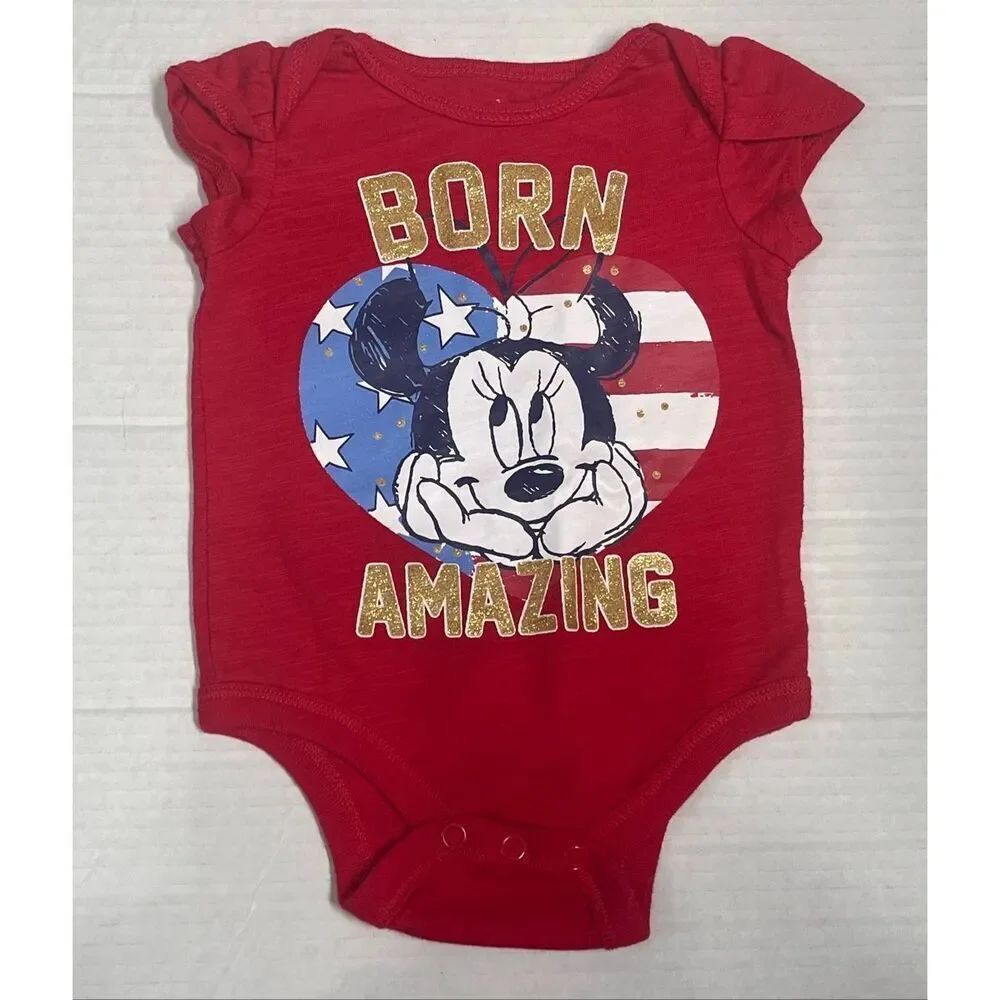 Disney BabyโRed Minnie Mouse Born Amazing Bodysuit Size 0/3 Months